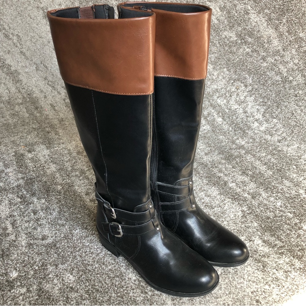 NIB ARIZONA Boots 6.5M Denver Color-Block Black Brown Zip Western